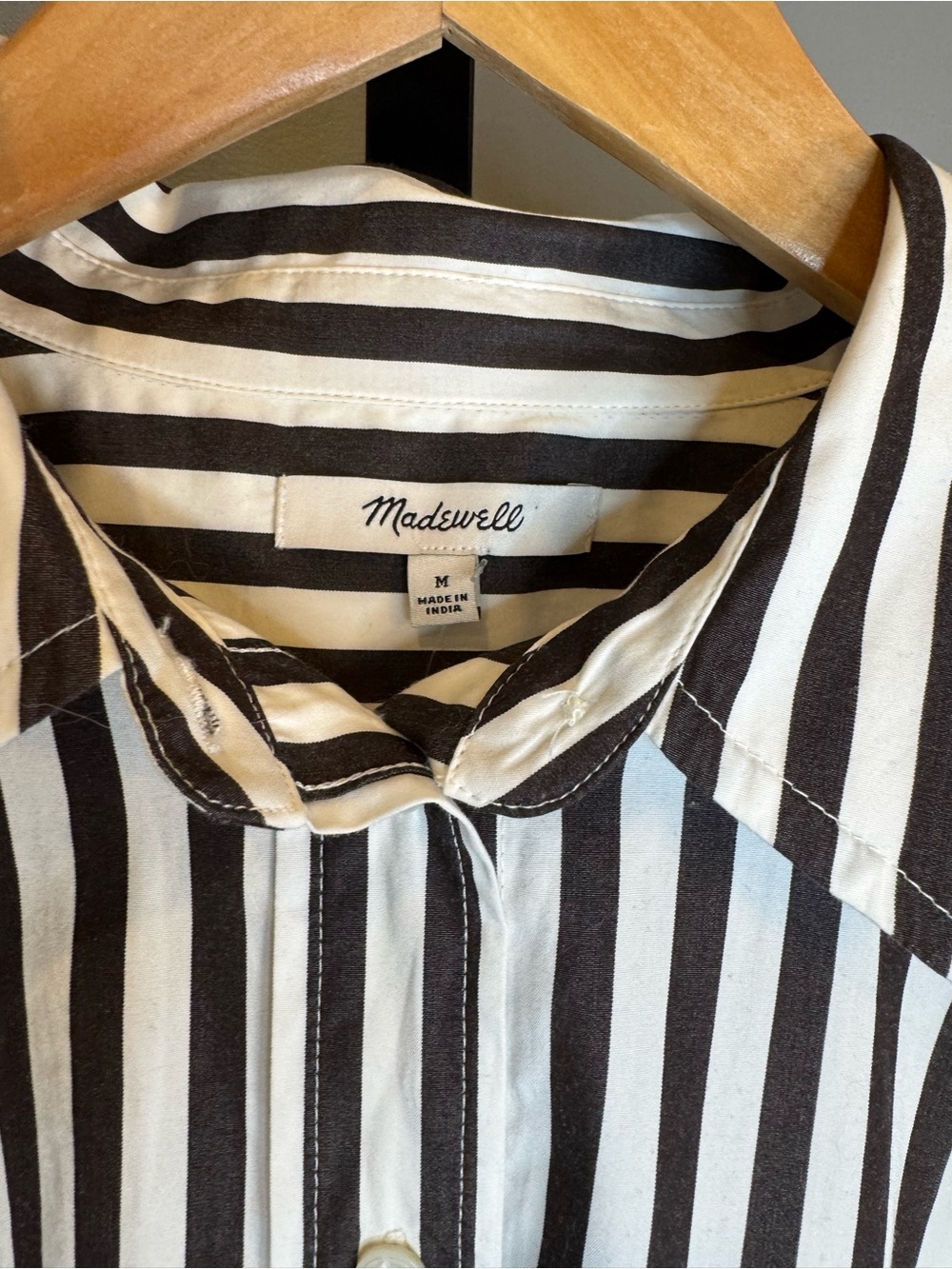 NWT Madewell Relaxed Button-Up Shirt Dark Carob Stripe 100% Cotton M - Picture 3 of 12